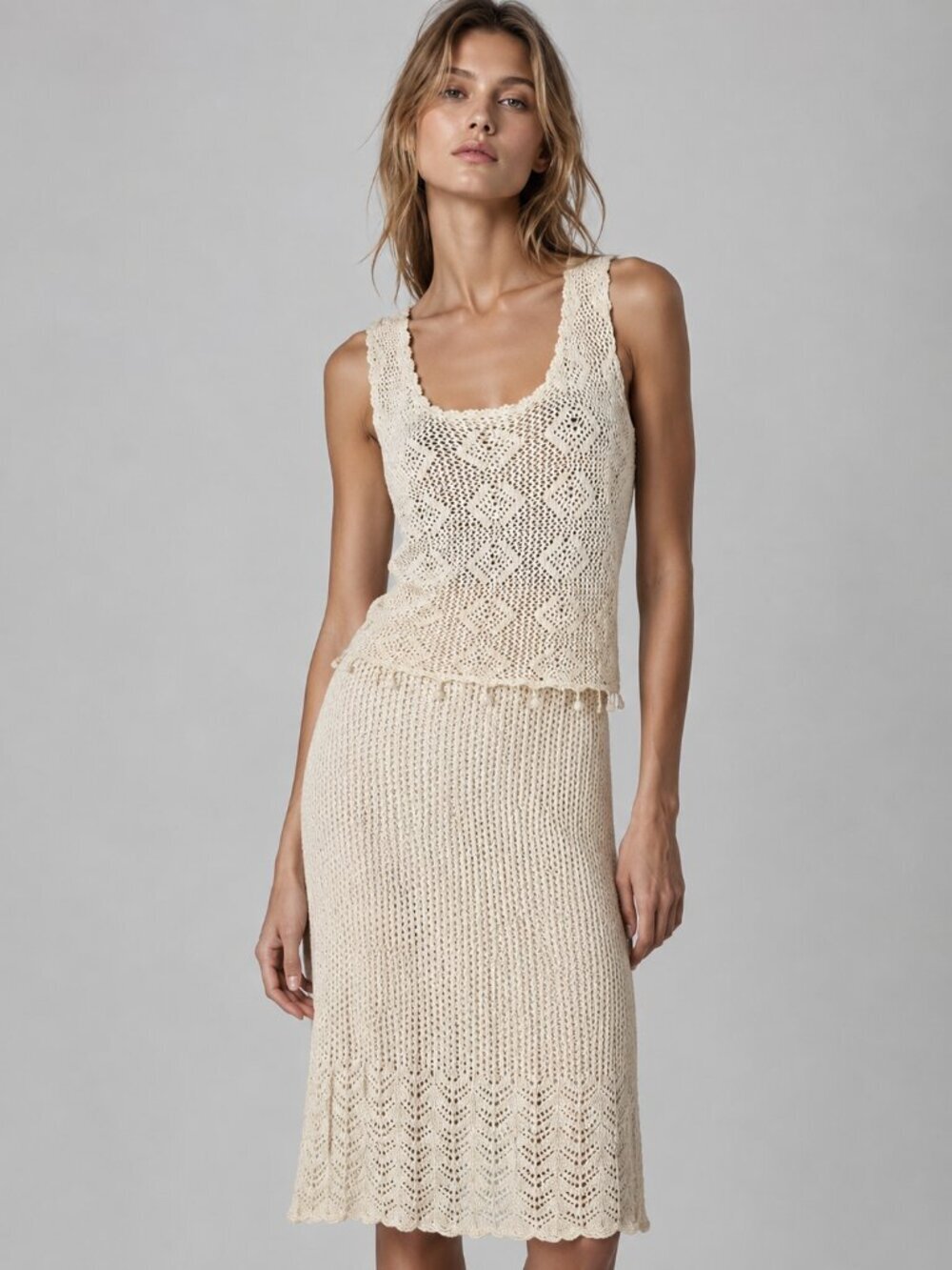 Isaac Mizrahi Crochet Knit Skirt Set